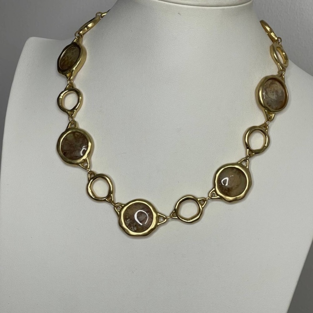 Chico's necklace signed costume jewelry chunky chain link gold tone enamel boho